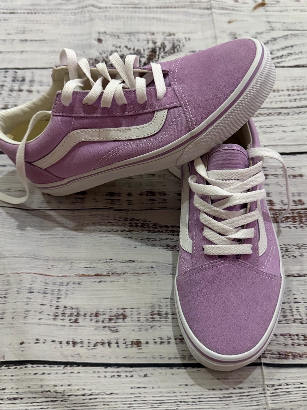 Vans old skool white and lavender sneakers size 5.5